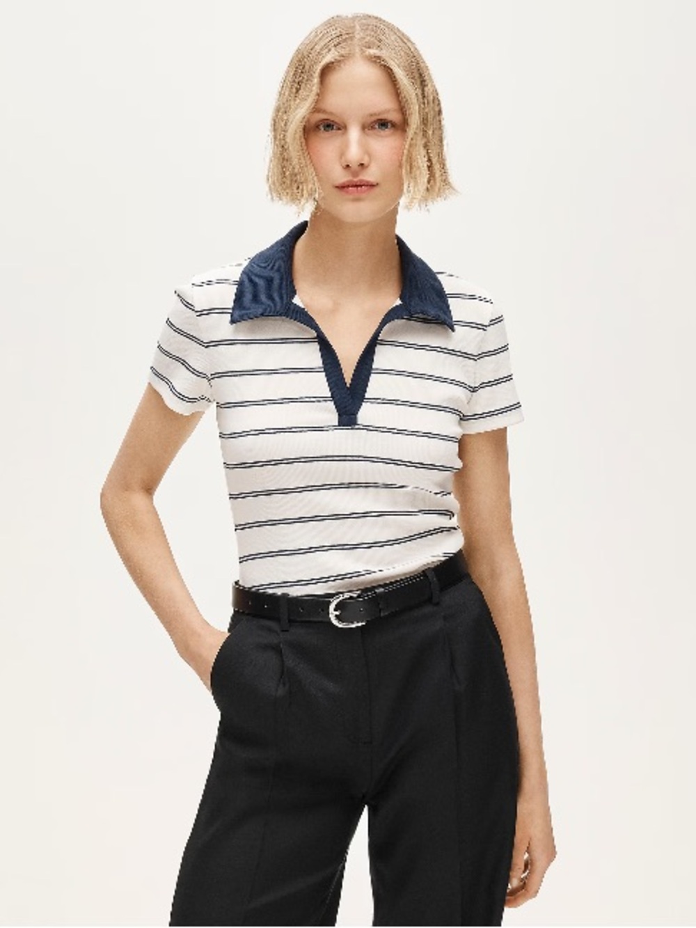 J.Crew Perfect rib johnny-collar top in stripe CV125